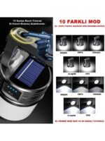 P-300W 10MODLU Güneş Enerjili Solar Aydınlatma Kamp Çadır Lambası Ampül LED Şarjlı Işıldak El Feneri - Görsel 4